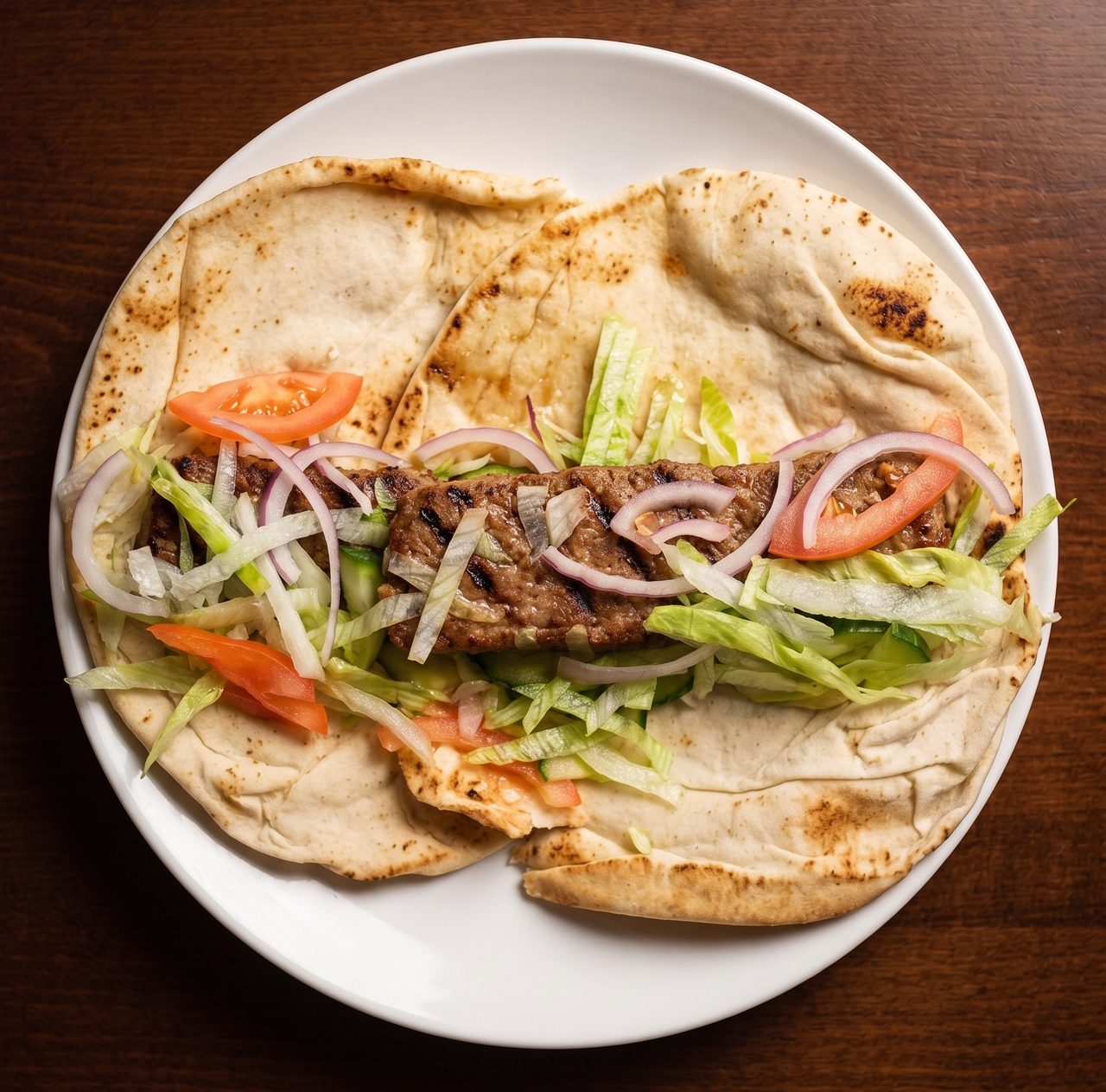 A freshly made wrap with salad